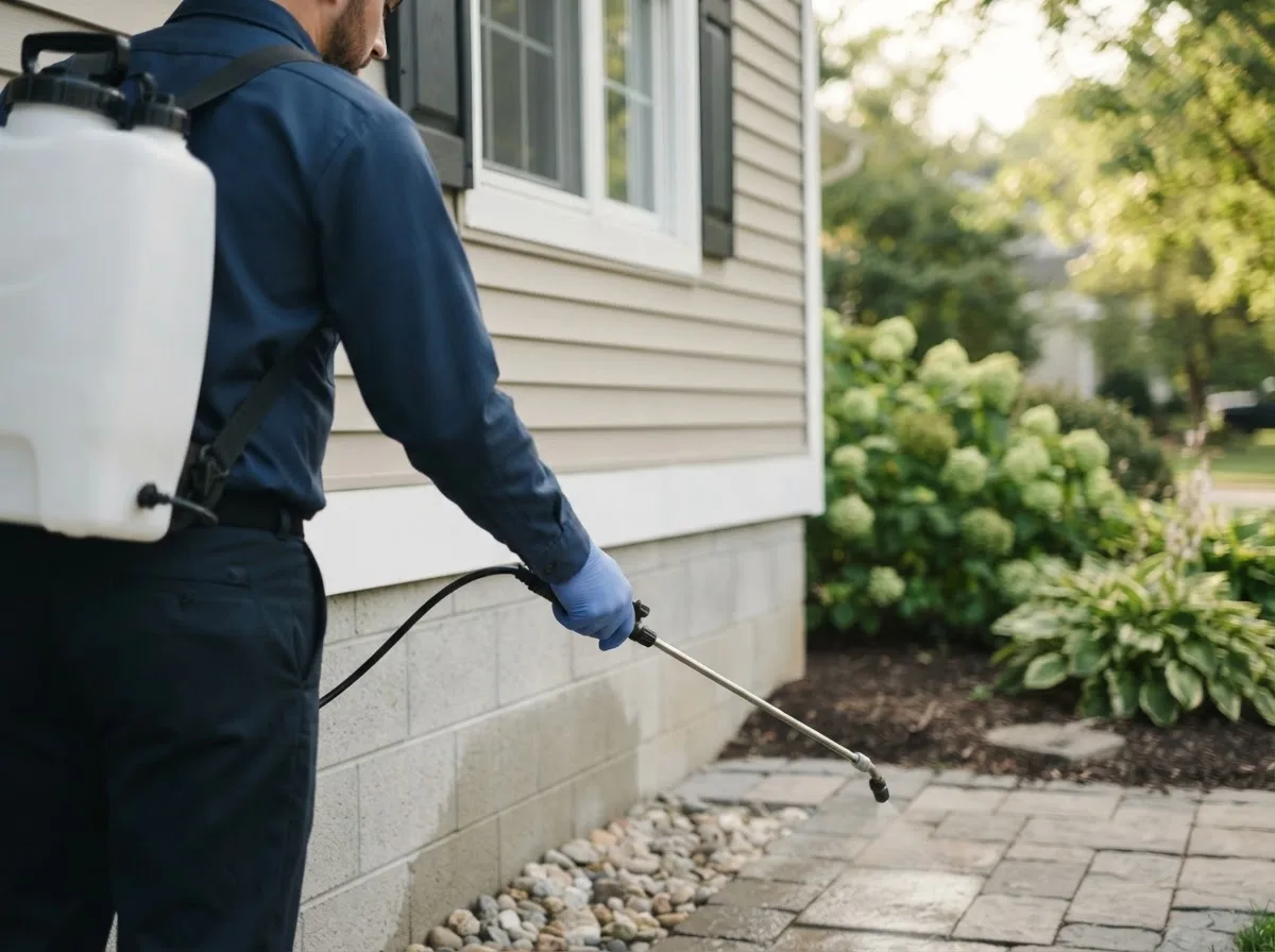 Pest control technician inspecting a home in Pocatello, ID